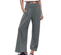 Linen Trousers Womens, Magic Pants, Womens Petite Linen Trousers Cuffed Leg,Striped Trousers Women, Ladies Leisure Trousers, Three Quarter Length Trousers Women, Flowy Trousers Women Grey