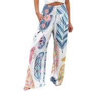 Linen Trousers Womens,Palazzo Pants For Women Casual Printing Pockets Elastic Waist Comfortable Straight Loose Pants Classic Lightweight Workout Tracksuit Bottoms For Yoga Fitness Running,S,Blue #1