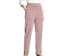 Linen Trousers Womens Petite Short Corduroy Trousers Womens Casual Stretch Pull On High Waisted Wide Leg Trousers Ladies Lightweight Full Length Vintage Lounge Pants with Button Zipper 4 Pockets Pink