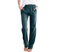 Linen Trousers Womens Plus Size 22 | Womens Wide Leg Trousers Size 18 Elasticated Waist Cotton Trousers Drawstring Yoga Trousers Solid Color Lounge Pants Casual Pants Lightweight Golf Trousers