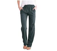 Linen Trousers Womens Plus Size - Casual Trousers For Women Uk Elastic Waist Wide Leg Trousers With Pockets Casual Trousers With Drawstring Plain Trousers Loose Baggy Sweatpants Running Trousers