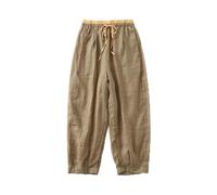 Linen Trousers Womens Summer Casual Linen Lantern Pants for Women's Clothing Elastic High Waist Loose Female Contrasting Color Daily Home Trousers(838 Khaki,XXL)