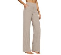 Linen Trousers Womens Summer Cotton Drawstring Elasticated Wide Leg Trouser Ladies Lounge Pants Elasticated Waist Loose Fit Plain Cotton Linen Straight Leg Work Going Out Beach Pants with Pockets