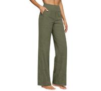 Linen Trousers Womens Summer Cotton Drawstring Elasticated Wide Leg Trouser Ladies Lounge Pants Elasticated Waist Loose Fit Plain Cotton Linen Straight Leg Work Going Out Beach Pants with Pockets