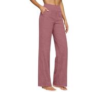 Linen Trousers Womens Summer Cotton Drawstring Elasticated Wide Leg Trouser Ladies Lounge Pants Elasticated Waist Loose Fit Plain Cotton Linen Straight Leg Work Going Out Beach Pants with Pockets