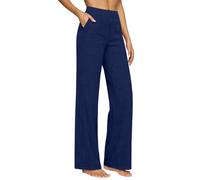 Linen Trousers Womens Summer Cotton Drawstring Elasticated Wide Leg Trouser Ladies Lounge Pants Elasticated Waist Loose Fit Plain Cotton Linen Straight Leg Work Going Out Beach Pants with Pockets