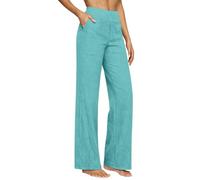 Linen Trousers Womens Summer Cotton Drawstring Elasticated Wide Leg Trouser Ladies Lounge Pants Elasticated Waist Loose Fit Plain Cotton Linen Straight Leg Work Going Out Beach Pants with Pockets