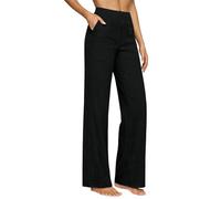 Linen Trousers Womens Summer Cotton Drawstring Elasticated Wide Leg Trouser Ladies Lounge Pants Elasticated Waist Loose Fit Plain Cotton Linen Straight Leg Work Going Out Beach Pants with Pockets
