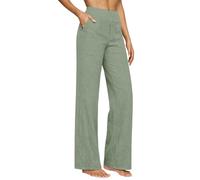 Linen Trousers Womens Summer Cotton Drawstring Elasticated Wide Leg Trouser Ladies Lounge Pants Elasticated Waist Loose Fit Plain Cotton Linen Straight Leg Work Going Out Beach Pants with Pockets