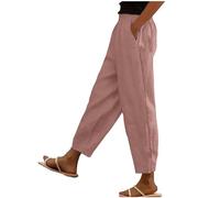 Linen Trousers Womens Warehouse Deals Clearance Summer Lounge Pants UK Elasticated Waist Trousers with Pockets Plain Loose Fit Full Length Pants Solid Color Straight Leg Bottoms