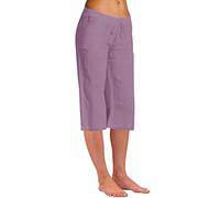 Linen Trousers Womens with Pockets Drawstring High Waisted Wide Leg Pants Fashion Solid Color Cotton Flax Elastic Crop Length Pants Comfy Straight Shorts Beach Leisure Mid Long Pants Essentials Sales