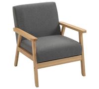 Minimalistic Accent Chair Wood Frame Thick Linen Cushions HOMCOM Grey One Size