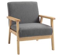 HOMCOM Grey Minimalistic Armchair Wood Frame With Linen Cushions Wide Seat, Grey
