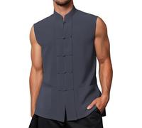Linen Vest For Men Fu Tai Chi Wushu Qigong Training Clothing Sports Training Vest Tang Style Summer Casual Wear Sleeveless Sports Shirt For Men Clothing, gray, XXXL