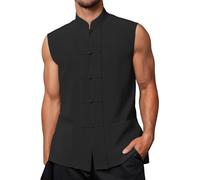Linen Vest For Men Fu Tai Chi Wushu Qigong Training Clothing Sports Training Vest Tang Style Summer Casual Wear Sleeveless Sports Shirt For Men Clothing, black, L