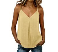 Linen Vest Tops for Women UK Sleeveless V Neck Spaghetti Strap Solid Basic Camisole Tank Tops Loose Summer Pleated Casual Swing Hem Hide Belly Maternity Clothes Going Out Tops UK