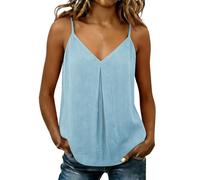 Linen Vest Tops for Women UK Sleeveless V Neck Spaghetti Strap Solid Basic Camisole Tank Tops Loose Summer Pleated Casual Swing Hem Hide Belly Maternity Clothes Going Out Tops UK
