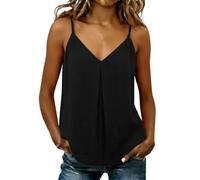 Linen Vest Tops for Women UK Sleeveless V Neck Spaghetti Strap Solid Basic Cheesecloth Tees and Tanks Loose Summer Pleated Casual Swing Hem Hide Belly Maternity Clothes Going Out Tops UK Black