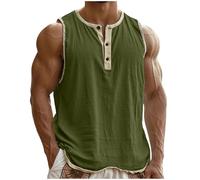 Linen Vests for Men UK Cotton Linen Tank Tops Summer Solid Color Sleeveless Round Neck Button Henley Shirt Gym Running Workout Muscle Sport Vest Holiday Casual Loose Tank Tops T-Shirt S-3XL