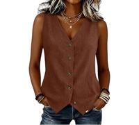 Linen Waistcoat Women Summer Sleeveless V-Neck Button Down Asymmetrical Hem Business Casual Office Work Suit Vest Lightweight Tank Tops Professional Job Interview Outfits for Women UK