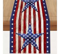 Linen Watercolor Red White and Blue American Flag Stars Table Runner 36 Inches Long 4th of July Memorial Day Veterans Day Patriotic Decoration and Supplies for Home
