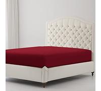 Linen World Hotel Quality Double Fitted Sheet (137×190cm) Burgundy - 40cm Extra Deep Pocket Brushed Microfiber Bottom Sheet, OEKO-TEX Certified, Soft & Breathable Easy Care Bed Sheet
