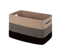Linen Woven Organizer with Built-in Handles, Brown Black | Cotton Linen Organizer Basket with Side Handles for Bedroom Blanket Toy Clothing Storage, Home Organization