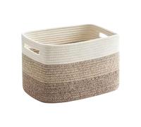 Linen Woven Organizer with Built-in Handles, White Brown | Cotton Linen Organizer Basket with Side Handles for Bedroom Blanket Toy Clothing Storage, Home Organization