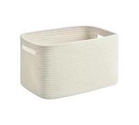 Linen Woven Organizer with Built-in Handles, White | Cotton Linen Organizer Basket with Side Handles for Bedroom Blanket Toy Clothing Storage, Home Organization