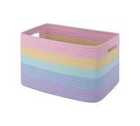 Linen Woven Organizer with Built-in Handles, Yellow Blue, B | Cotton Linen Organizer Basket with Side Handles for Bedroom Blanket Toy Clothing Storage, Home Organization