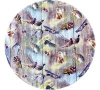linen702 Vinyl Pvc Tablecloth 54 inch Round (137cm) Country Scene of Foxes, Ducks and Pheasants in Browns and Greens, 4 Seater Size, Wipe Clean, Textile Backed Plastic Circular Table Cloth (204)