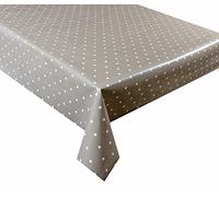 LINEN702 Vinyl Pvc Tablecloth Beige Polka Dot 3 metres (300x137cm) 10 Seater Size Rectangle Table, Wipe Clean, Textile Backed plastic table cloth (72)