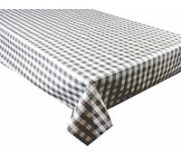 linen702 Vinyl Pvc Tablecloth Grey / Beige and White Gingham Check, 2 metres (200x137cm) to fit up to an 6 Seater Size Rectangle Table, Wipe Clean, Textile Backed plastic table cloth (155)