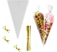 linenb 200pcs Cookie Bags Tapered Clear Cellophane Packaging Bag With Golden Kink Tie, Popcorn Candy Gift And Party Gift Packaging(16x31cm)