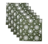 Linendo 100% Pure Linen Christmas Napkins 38 x 38 cm Snowflake Pattern - Set of 6 Pack, Green Dinner Cloth Napkin European Flax Natural Fabric Washable for Home and Kitchen