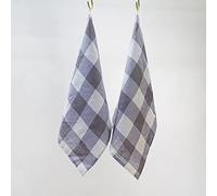 linendo 100% Pure Linen Tea Towels 50 x 75 cm, Gray & White Buffalo Check, Set of 2, Natural Flax, Washable Kitchen Towels, Highly Absorbent Dish Towels, Soft Multi-Purpose Hand Towels