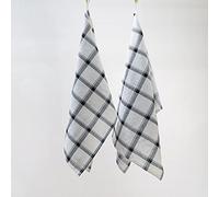 linendo Linen Cotton Tea Towels 50 x 75 cm Gray/White Buffalo Check - Set of 2 Pack, Natural Flax Washable Kitchen Towels, Highly Absorbent Dish Towels, Super Soft Multi-Purpose Hand Towels
