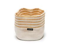 LinenMe Gold White Linen Cotton Basket Brittany, MEDIUM (20 x 20 cm)