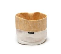 LinenMe Gold White Linen Cotton Basket Francesca,LARGE (25 x 20 cm)