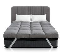 Linens World 4FT Small Double Mattress Topper 10cm Thick Grey | Luxury Quilted Microfibre 1200GSM Fill | Anti-Allergy Breathable Bed Topper with Elastic Straps | Soft, Fluffy & Washable (122x190cm)