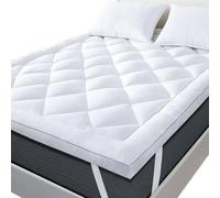 Linens World Mattress Topper king size Bed 10cm Thick | Quilted, Super Soft Microfiber Topper | 1200GSM Fiber Fill Anti Allergy, Washable Topper Fits with Elastic Straps For Extra Comfort (150X200CM)