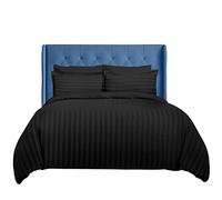 Linens World Satin Stripes Microfiber Bedding Double Bed Set - Hypoallergenic Bedding & Linen, Soft & Breathable Double Bedding Set-Washable & Anti-Wrinkle Duvet Cover (Black)