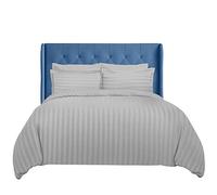 Linens World Satin Stripes Microfiber Kingsize Duvet Cover Sets Bedding Set - Hypoallergenic Bedding & Linen, Soft Bedding Sets King Size - Anti-Wrinkle & Washable King Size Duvet Cover (Silver)