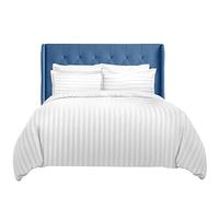 Linens World Satin Stripes Microfiber Single Duvet Cover Sets Bedding Set - Hypoallergenic Bedding & Linen, Duvet Set with Pillow Cases-Washable & Anti-Wrinkle Single Duvet Cover Set (White)