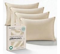 LINENSLAND Pillow cases 250 Thread Count Egyptian Cotton I Premium Hotel Quality Pillow Cases 4 Pack I Soft & Breathable Envelope Closure Design Housewife Pillowcases 50x 75 CM, Cream (4)