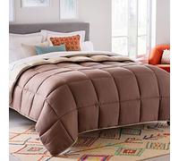 Linenspa All-Season Reversible Down Alternative Quilted Comforter - Corner Duvet Tabs - Hypoallergenic - Plush Microfiber Fill - Box Stitched - Machine Washable - Sand/Mocha - Oversized King