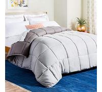 Linenspa All-Season Reversible Down Alternative Quilted Comforter - Corner Duvet Tabs - Hypoallergenic - Plush Microfiber Fill - Box Stitched - Machine Washable - Stone/Charcoal - California King