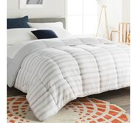 Linenspa All-Season Reversible Down Alternative Quilted Comforter - Hypoallergenic - Plush Microfiber Fill - Machine Washable - Duvet Insert or Stand-Alone Comforter - Grey/White Stripe - Full