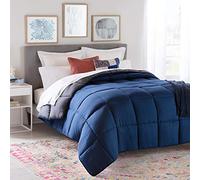 Linenspa All-Season Reversible Down Alternative Quilted Comforter - Hypoallergenic - Plush Microfiber Fill - Machine Washable - Duvet Insert or Stand-Alone Comforter - Navy/Graphite - Oversized Queen