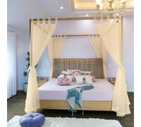 LinenTalks Canopy & Curtains for King, Queen, Full, and Twin Beds, 4 Corner Canopy, Sheer Drapes, Champagne